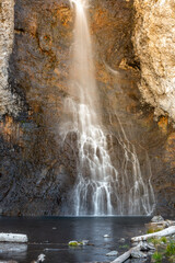 Fairy Falls Plunging into Pool Surrounded by Rock and Grass, Tallest Frontcountry Waterfall, Yellowstone