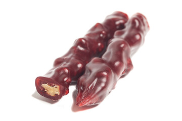 National caucasian dessert churchkhela isolated on a white background.