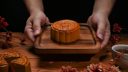 Tasty moon cakes for Mid Autumn festival or Chinese traditional festival