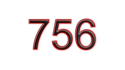 red 756 number 3d effect white background