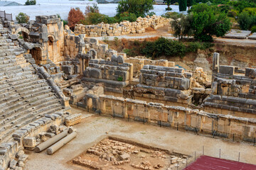 Ruins of ancient Greek-Roman theatre of Myra in Demre, Antalya province in Turkey