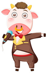 A cow singing cartoon character