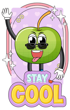 Apple cartoon character with stay cool badge