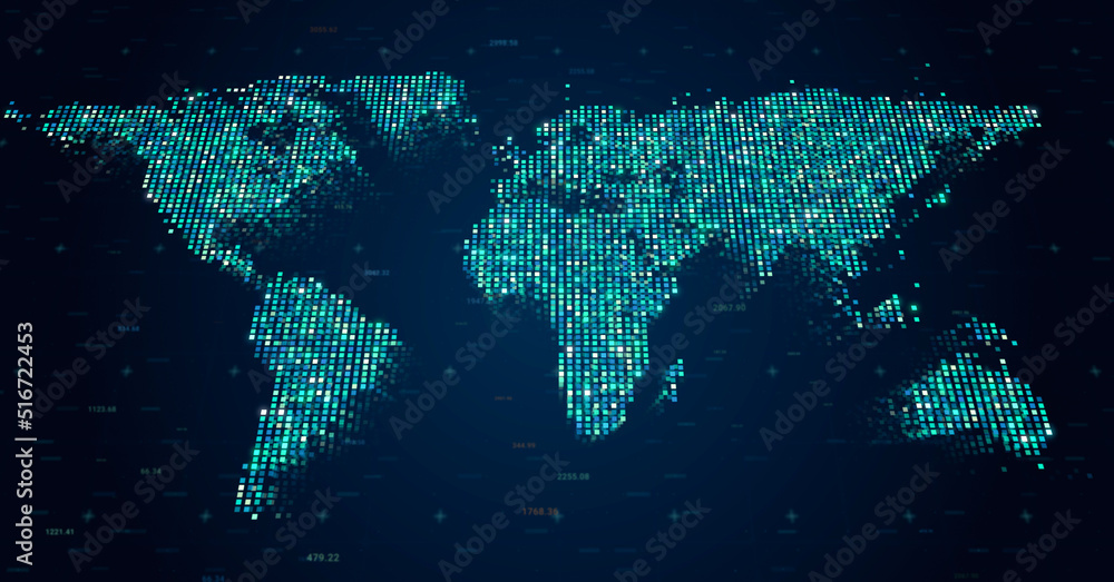 Poster global internet connection on digital earth map, modern world data connectivity technology concept, 