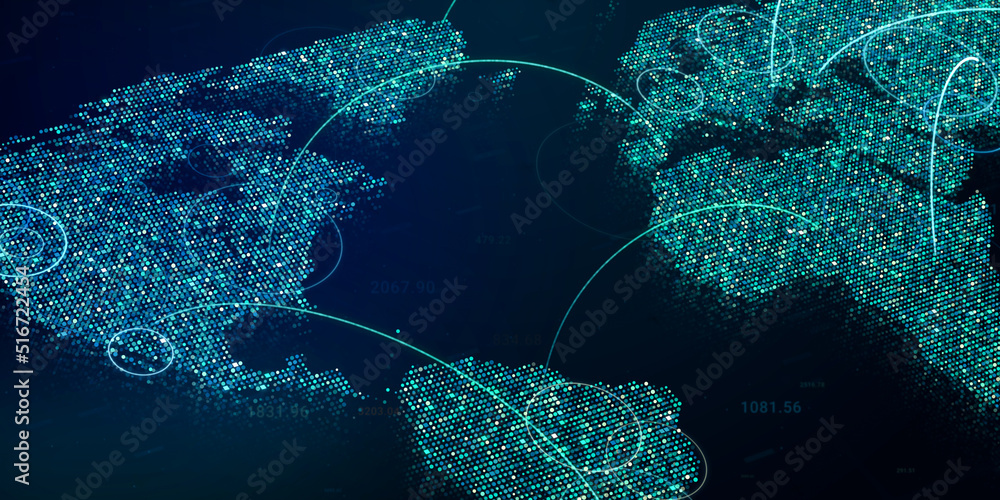 Poster global internet connection on digital earth map, modern world data connectivity technology concept, 