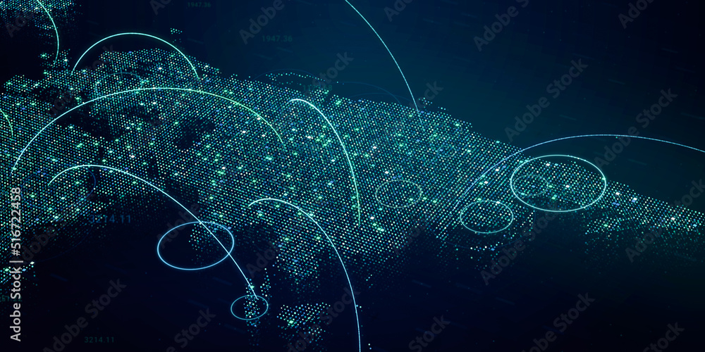 Poster global internet connection on digital earth map, modern world data connectivity technology concept, 