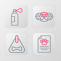 Set line Clinical record pet, Dog collar, Cat nose and Pet shampoo icon. Vector