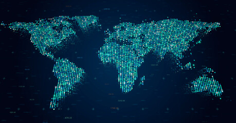 Global internet connection on digital Earth map, modern world data connectivity technology concept, 3d rendering modern worldwide business network online information