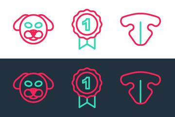 Set line Cat nose, Dog and award symbol icon. Vector