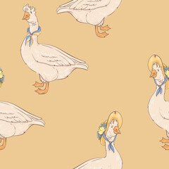 Seamless pattern with cute geese