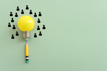 Fototapeta na wymiar Education concept image. Creative idea and innovation. light bulb metaphor over green background