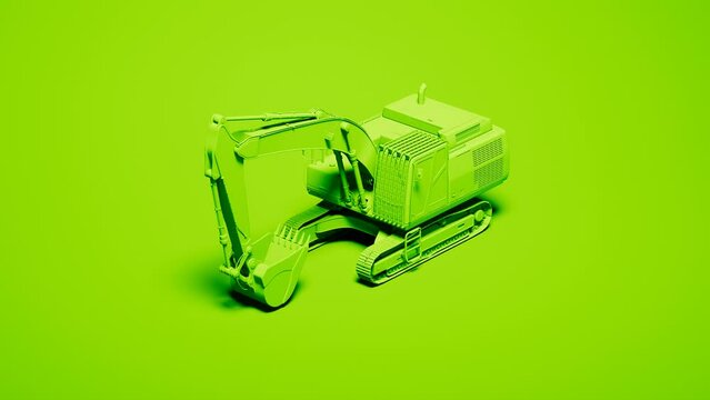 Monochromatic green shot of an excavator standing in a studio.  Clean silhouette