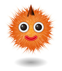 Hairy monster with orange fluffy hair. Vector cute furry ball character.