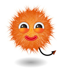 Hairy monster with orange fluffy hair. Vector cute furry ball character.