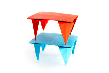 Craft table origami  on a white background. Japanese traditional Origami paper table