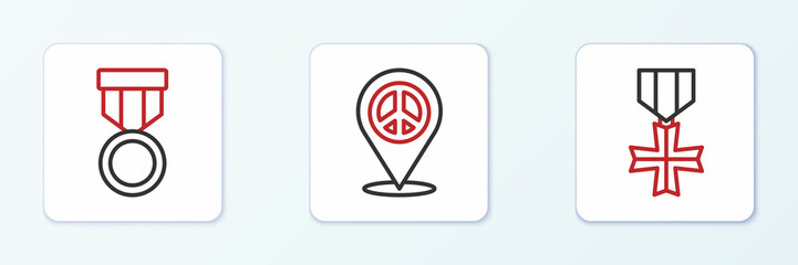 Set line Military reward medal, and Location peace icon. Vector