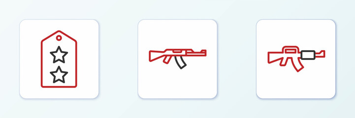 Set line M16A1 rifle, Military rank and Submachine gun icon. Vector