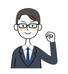 眼鏡のビジネスマン　ガッツポーズ　イラスト素材