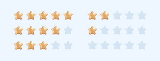 Golden stars rating bar, set of template design for web ranking. Vector cartoon illustration collection.
