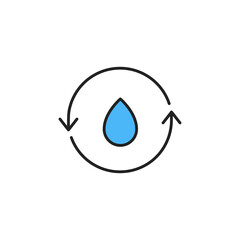 Hydro electricity icon. Water drop in circle outline style. High quality coloured vector illustration..