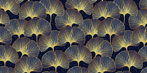 Luxury gold Ginkgo background design vector. For wrapping paper. Ideal for wallpaper, surface textures, textiles.
