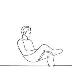 man sitting cross-legged, male profile - one line drawing vector