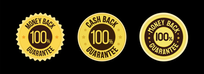 Money back Guarantee Badge design. Cash Back Warranty Stamp Label. Yellow Gold color in vector.