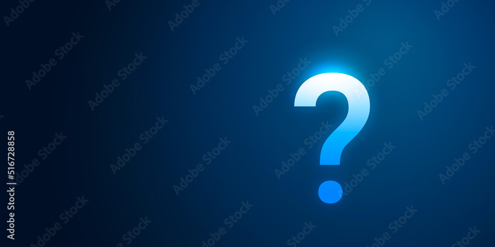 Poster white question mark sign on punctuation blue background with abstract symbol concept or faq icon pro