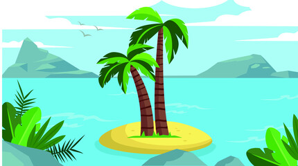 Fototapeta na wymiar Small island with palm trees in the bay