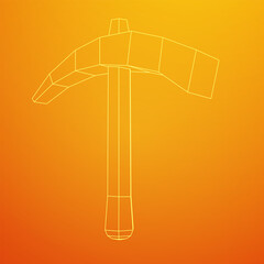Pickaxe for extraction. Miners hand tool. Wireframe vector illustration