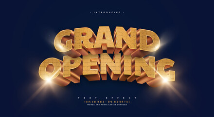 Golden Grand Opening Text Style with Texture and 3D Effect. Editable Game Text Effect