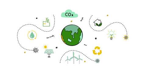World environment and sustainable development concept with ecology doodle icons in gear, vector environment, eco friendly, green technology and ecology symbols. isolated vector in flat style	
