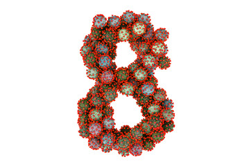 Number 8 from viruses. 3D rendering