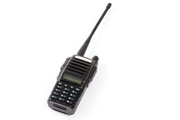 Portable handheld FM transceiver on a white background