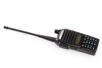 Portable handheld FM transceiver on a white background