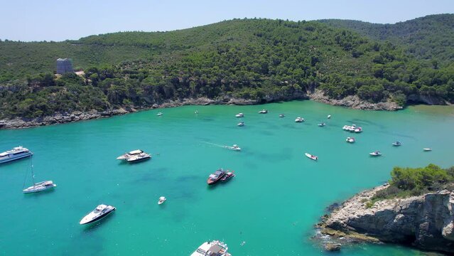 4K aerial of the coast of the Gargano, Apulia, Italy in the summer.