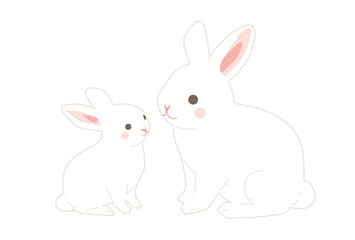 シンプルな白ウサギの親子のイラスト