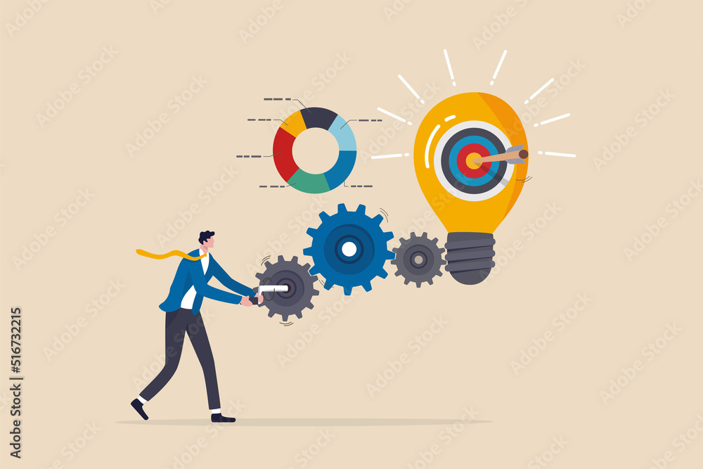Fototapete project initiation or project management, research or implement business idea to see result, effort 