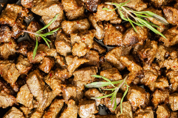 Cooked Fried liver texture background, giblets food