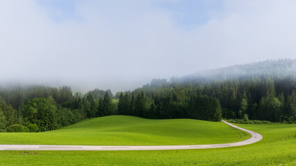 wafts of fog in the mountains of Austria