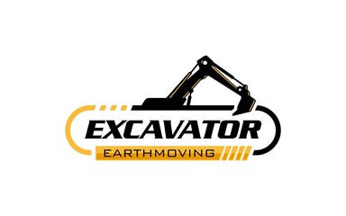 Illustration vector graphic of excavator construction, excavator earthworks, and heavy equipment logo design template