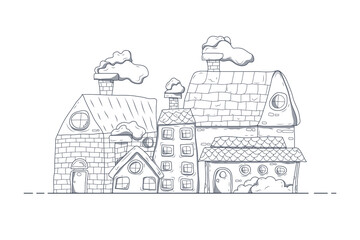 Fototapeta na wymiar Outline of cartoon home design, Hand drawn home illustration.
