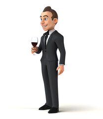 Fun 3D cartoon illustration of a business man with a glass of wine