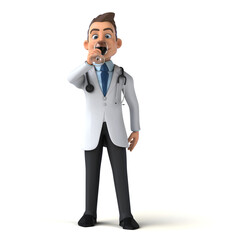 Fun 3D cartoon illustration of a doctor with a glass of wine