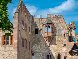The library building between the Ruprecht building (Ruprechtsbau) and the Wenches building (Frauenzimmerbau). Baden Wuerttemberg, Germany, Europe