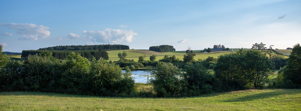 fields and forests in countryside landscape of belgian hautes fagnes