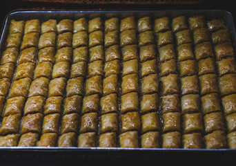 Delicious baklavas in a patisserie in Turkey