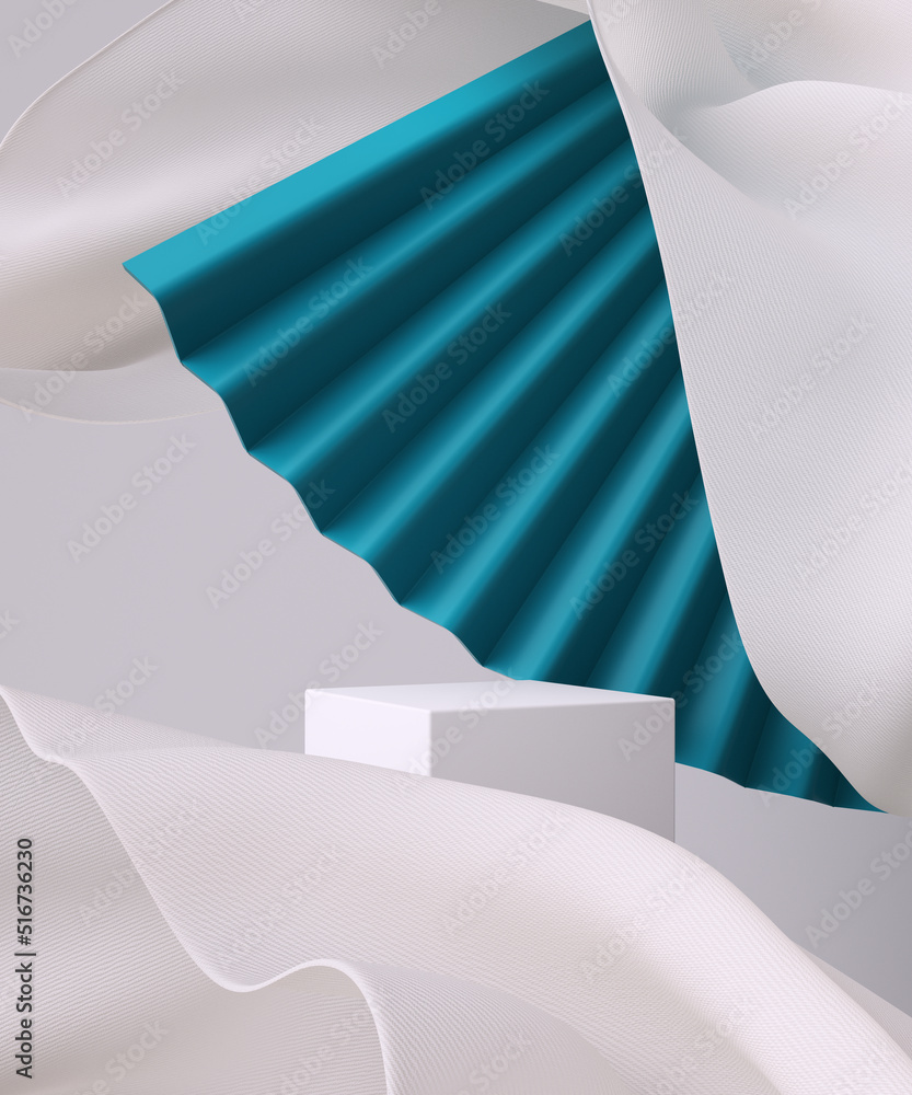 Poster abstract minimal scene for product display, object placement background and white fabric decoration 