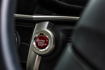 Close up engine car start button. Start stop engine modern new car button,Makes it easy to turn your auto mobile on and off. a key fob unique ,selective focus