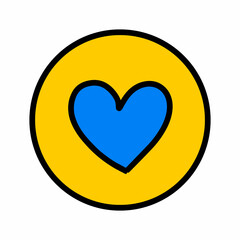 Blue heart yellow font hand drawn vector icon logotype in cartoon doodle style